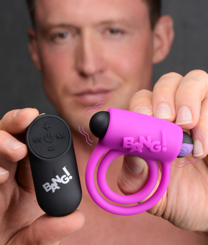 Bang - Silicone Cock Ring and Bullet With Remote Control - Purple  3