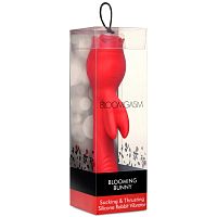 Blooming Bunny Sucking and Thrusting Silicone Rabbit Vibrator - Red