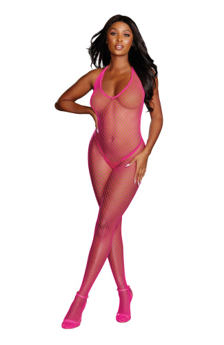Diamond Net Bodystocking - One Size - Neon Pink  2