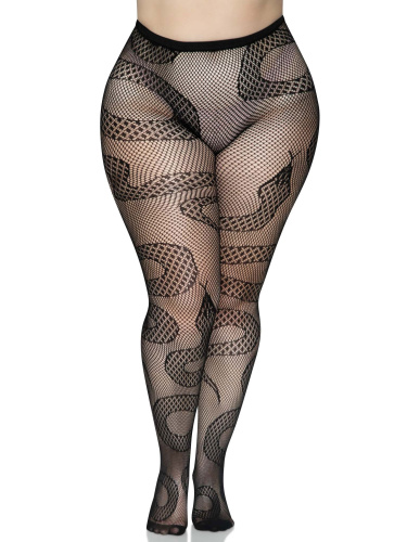 Snake Net Tights - 1x/2x - Black  2