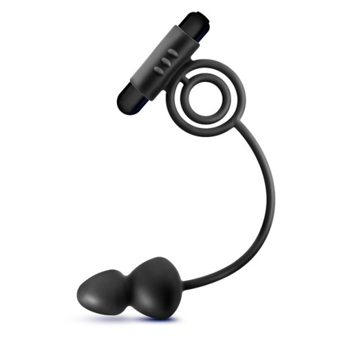 Anal Adventures- Platinum- Silicone Anal Plug With Vibrating C-Ring - Black  3