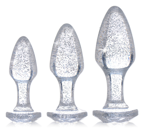 Glitter Gem Anal Plug Set - Silver  5