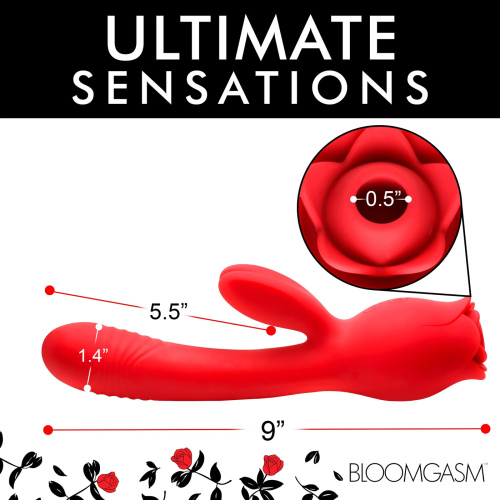 Blooming Bunny Sucking and Thrusting Silicone Rabbit Vibrator - Red  5