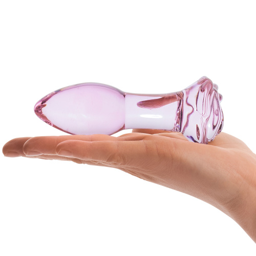 5 Inch Rosebud Glass Butt Plug - Pink  5