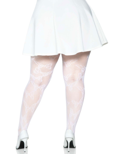 Butterfly Net Tights - 1x/2x - White  2