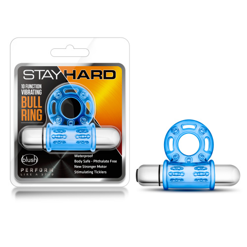 Stay Hard 10 Function Vibrating Bull Ring - Blue  2