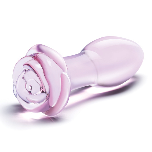 5 Inch Rosebud Glass Butt Plug - Pink  3