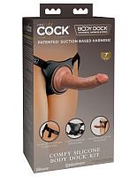 King Cock Elite Comfy Silicone Body Dock Kit - Harness and 7 Inch Dildo - Tan