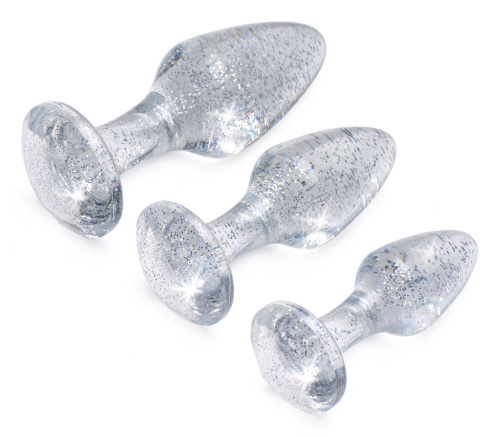 Glitter Gem Anal Plug Set - Silver  3