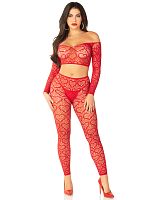 Red 2pc Croptop and Footless Tights - Os Tights - Os