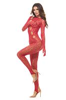 Split Up Lace Bodystocking - Red - Os