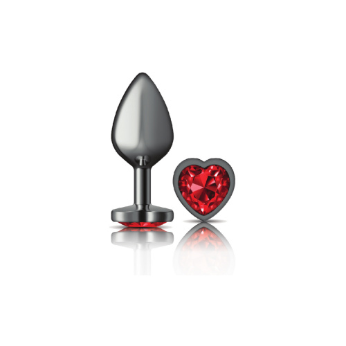 Deep Red Heart Gem Gunmetal Metal Plug - Md  2