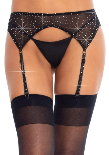 Rhinestone Garter Belt - One Size - Black  4