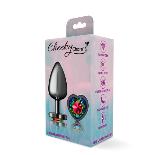 Rainbow Heart Gem Gunmetal Metal Plug - Lg  5