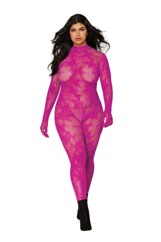 Bodystocking With Finger Gloves - Queen Size - Azalea  2