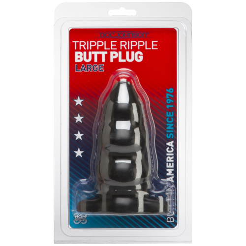 Triple Ripple Butt Plug - Large -Black  2