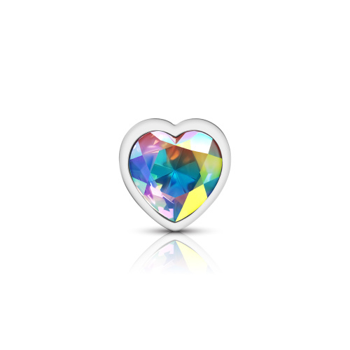 Clear Iridescent Heart Gem Silver Metal Plug - Lg  3