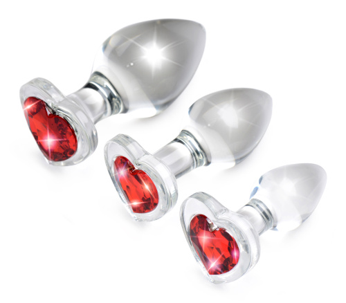 Red Heart Gem Glass Anal Plug Set  2