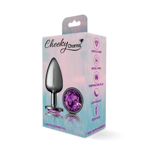 Purple Round Gem Gunmetal Metal Plug - Lg  5
