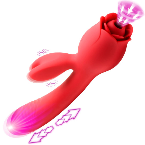 Blooming Bunny Sucking and Thrusting Silicone  Rabbit Vibrator - Red  5