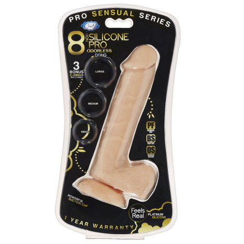 Pro Sensual Premium Silicone 8 Inch Dong With 3  Cockrings - Flesh  3
