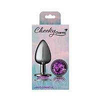 Purple Round Gem Gunmetal Metal Plug - Lg