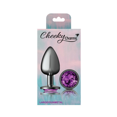 Purple Round Gem Gunmetal Metal Plug - Lg