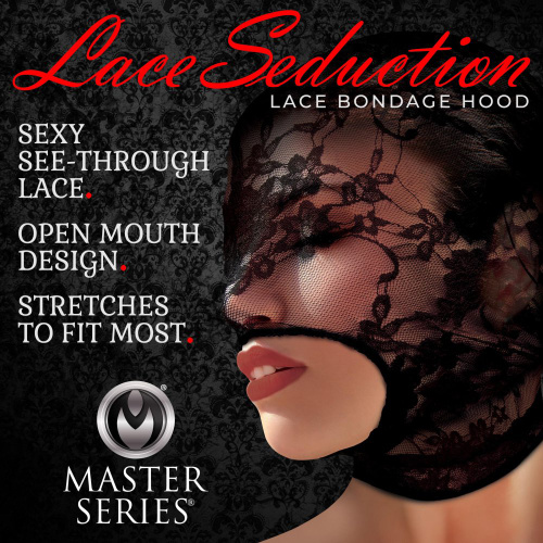 Lace Seduction Lace Bondage Hood - Black  3
