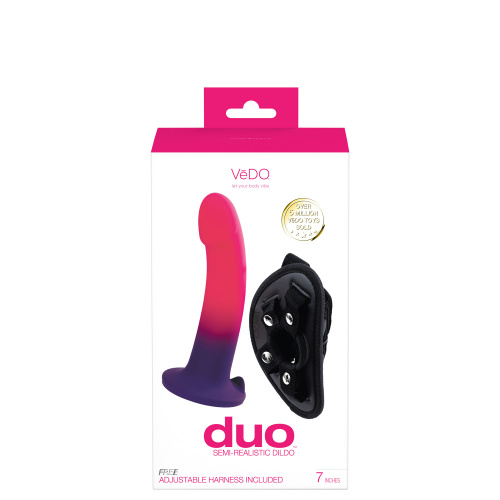 Duo Semi-Realistic Dildo With Harness -  Pink/purple  2