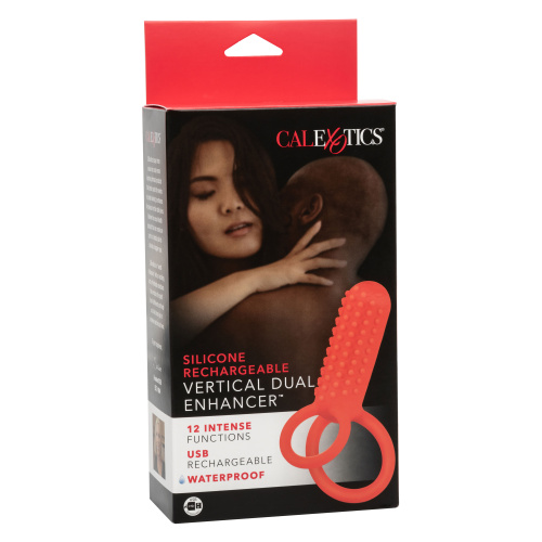 Silicone Rechargeable Vertical Dual Enhancer - Red  4