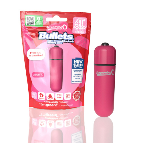 Screaming O 4t - Bullet - Super Powered One Touch  Vibrating Bullet - Strawberry  4