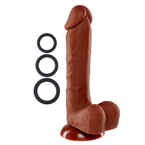 Pro Sensual Premium Silicone 8 Inch Dong With 3  Cockrings - Brown  2