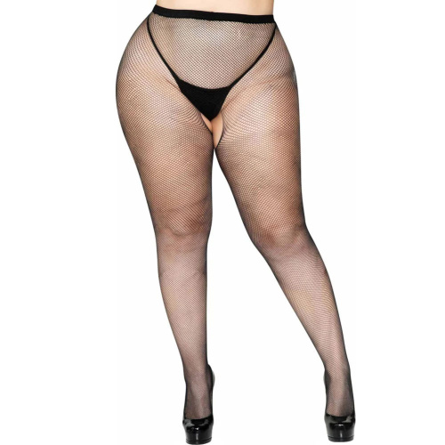 Crotchless Fishnet Pantyhose - Queen Size - Black  2