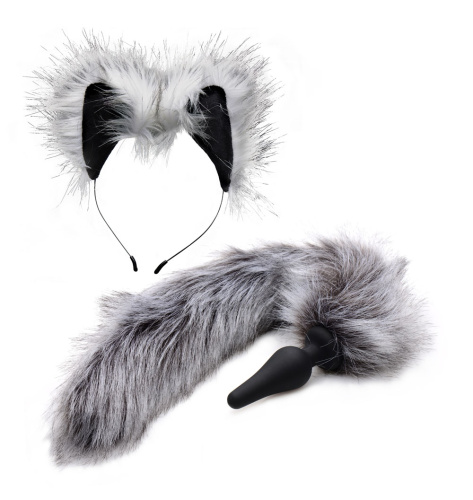 Grey Wolf Tail Anal Plug and Ears Set  2
