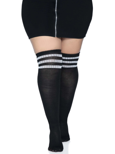Over the Knee Athletic Socks -1x/2x - Black/white  3