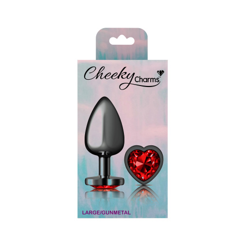 Deep Red Heart Gem Gunmetal Metal Plug - Lg