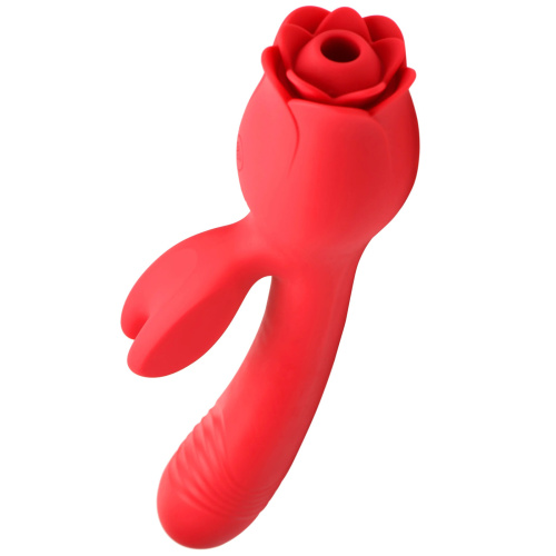 Blooming Bunny Sucking and Thrusting Silicone Rabbit Vibrator - Red  3