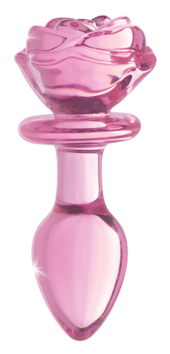 Pink Rose Glass Anal Plug - Medium  2