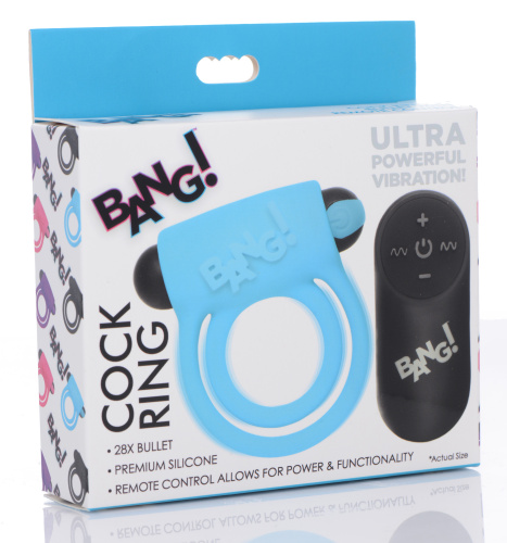 Bang - Silicone Cockring and Bullet With Remote Control - Blue  5