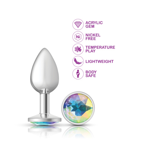 Clear Iridescent Round Gem Silver Metal Plug - Sm  3