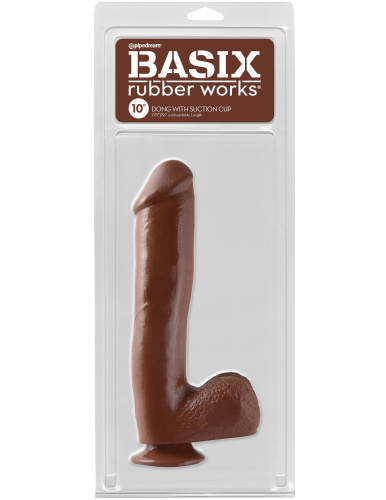 Basix Rubber Works - 10 Inch Dong With Suction - Brown  2