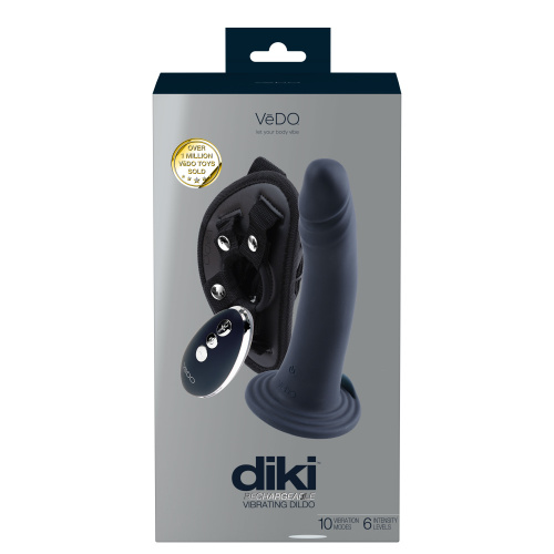 Diki Rechargeable Vibrating Dildo With Harness - Just Black  2