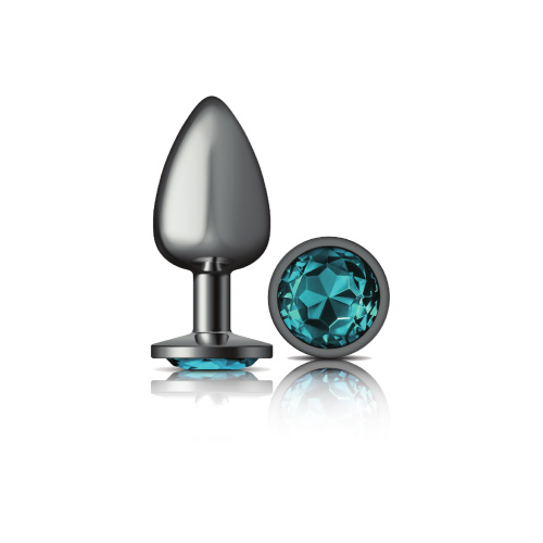 Cheeky Charms-Gunmetal Metal Butt Plug- Round-Teal-Large  2