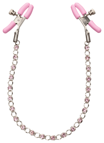 Nipple Play Crystal Chain Nipple Clamps - Pink  4