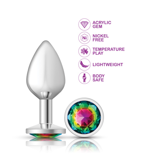 Cheeky Charms-Silver Metal Butt Plug- Round-Rainbow-Medium  3