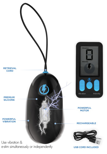 E-Stim Pro Silicone Vibrating Egg With Remote  Control - Black  2