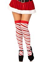 Candy Cane Lurex Striped Socks - Over the Knee - Os - White/red