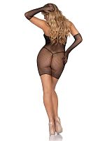 2 Pc. Fishnet Tube Dress and Gloves - One Size - Black