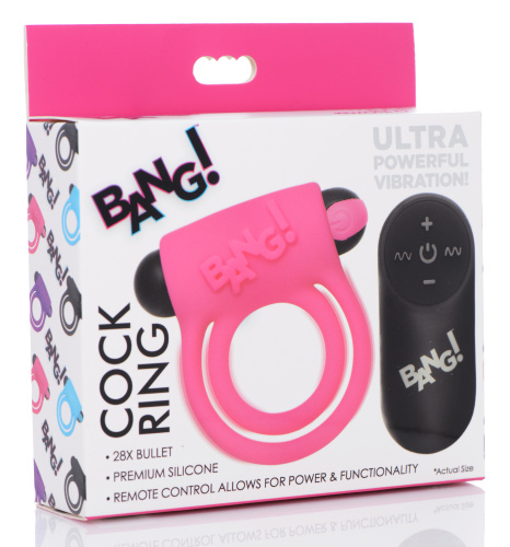 Bang - Silicone Cock Ring and Bullet With Remote Control - Pink  5