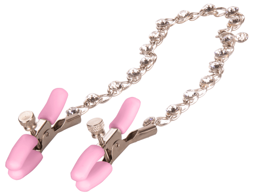 Nipple Play Crystal Chain Nipple Clamps - Pink  3